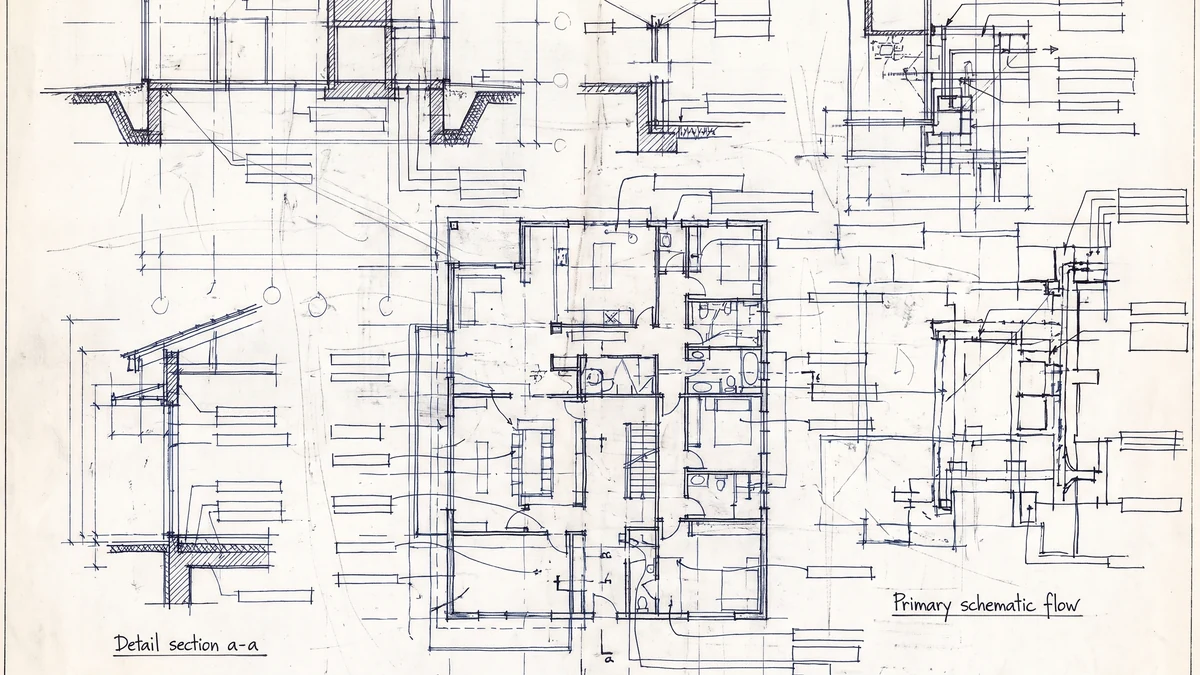 Side elevation and partial plan of a raised wooden deck attached to a house rear wall, showing joists, posts and footings, with the deck outlined in orange and an empty rate card in the margin.